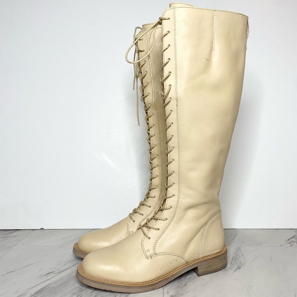 Sam Edelman Nance Lace Up Egg Shell Leather Tall Boot 7M